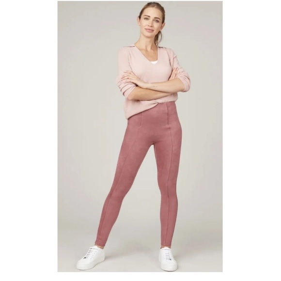 SPANX High Waist Faux Suede Leggings, Rich Rose - Picture 3 of 8